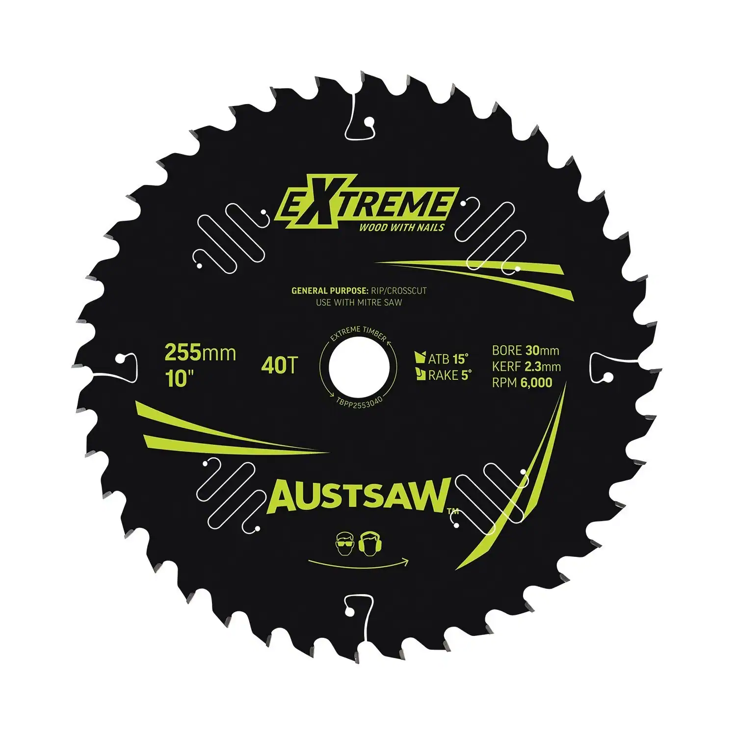 AUSTSAW Extreme General Purpose 255mm 40T professional table saw blade on white background
